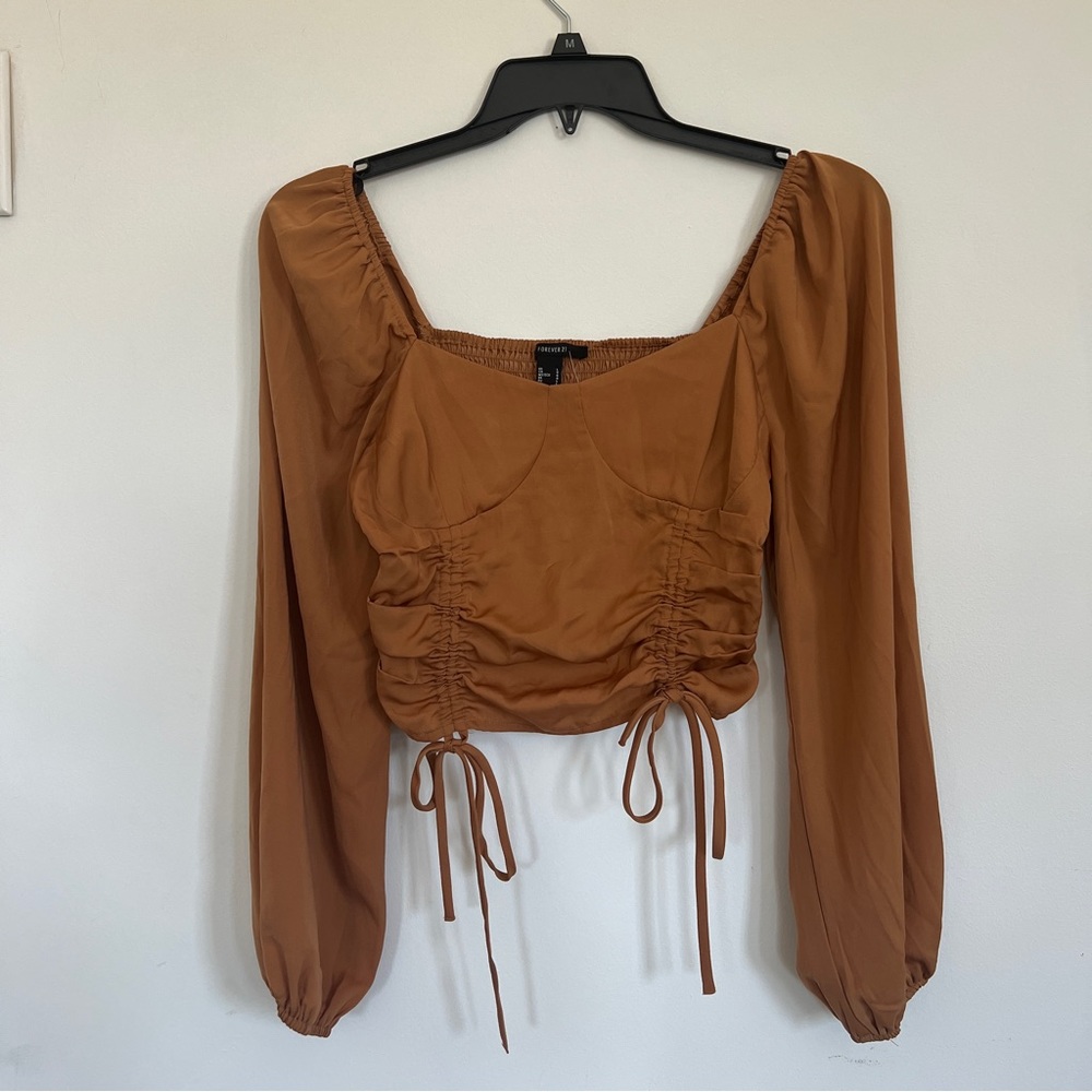 Forever 21 Ruched Tie Top Mustard Crop Top